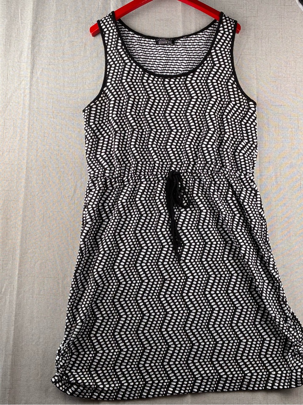 Stitch Fix Polka Dot Tank Dress Ruched ZigZag Stretch No-Iron S M* Retro Pinup